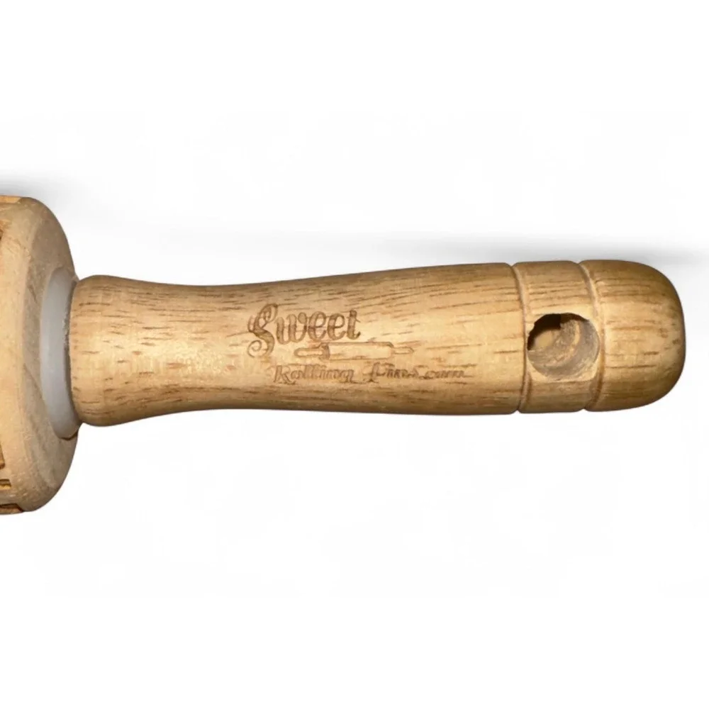 Sweet Rolling Pin Embossed Wood Floral Leaf Design Baking Dough Pastry Tool‎